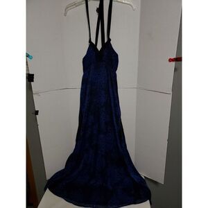 Express Boho Maxi Dress‎ Blue Black Cheetah Strappy Tank Sun Cruise Vacay XS